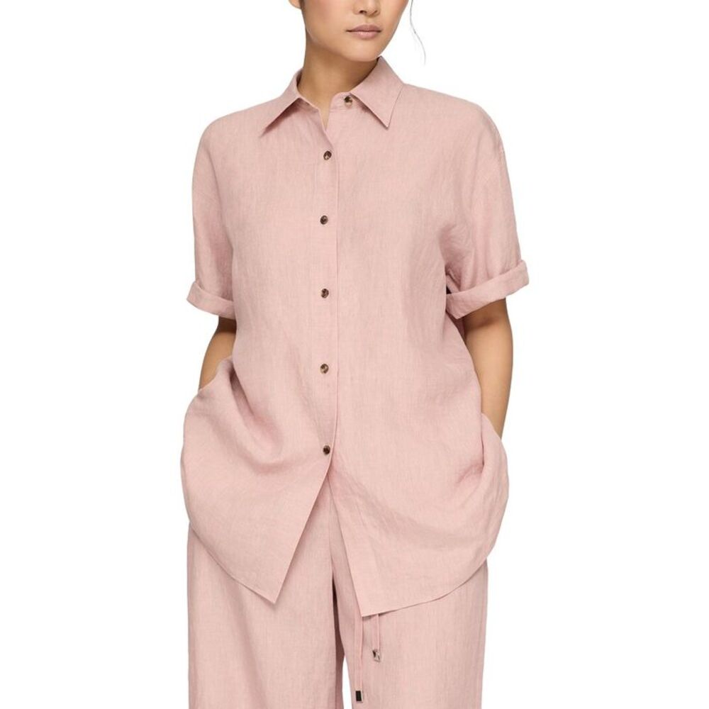 Lafayette 148 New York Womens Drop Shoulder Button Oversized Blouse, Pink